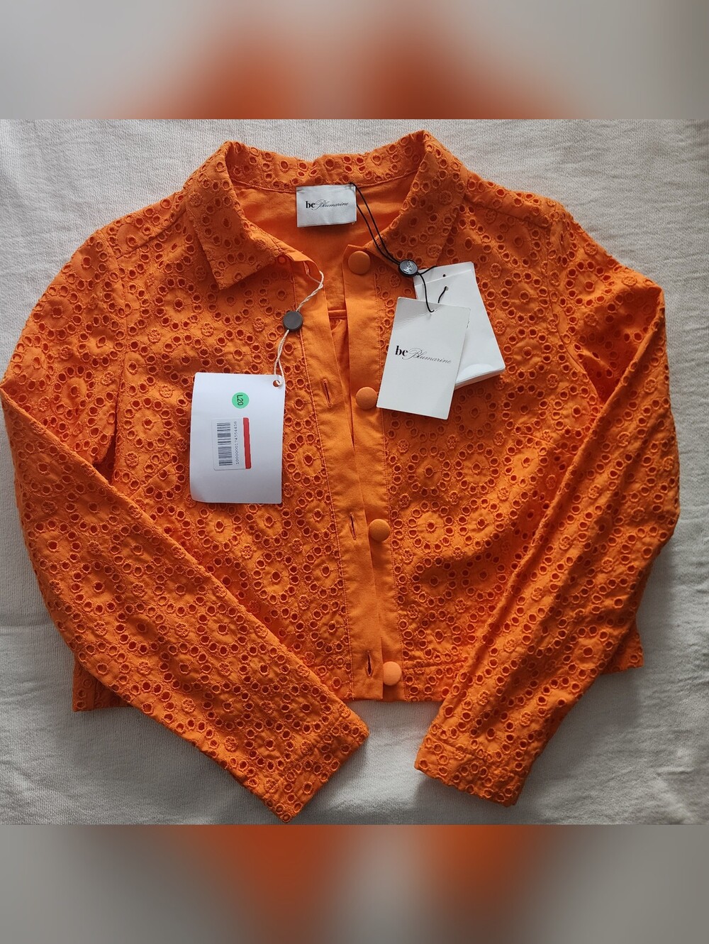 Be Blumarine NWT Orange Eyelet Lace Cropped Jacket Broderie Anglaise Size 2 / 34